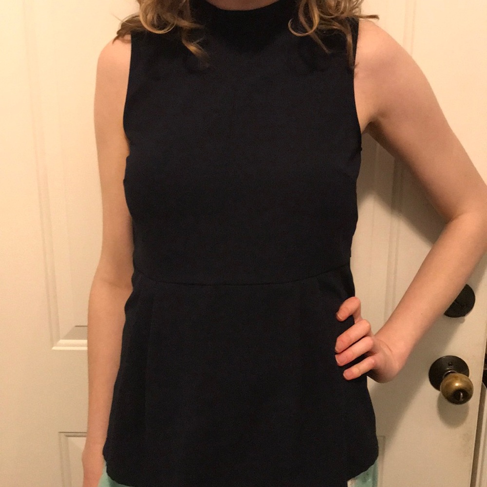 Navy Peplum Sleeveless Blouse